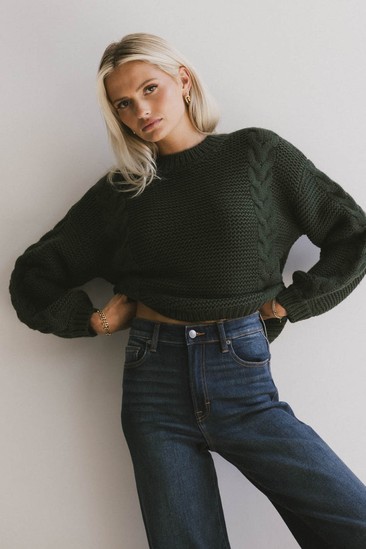 OLIVE GREEN CABLE KNIT SWEATER