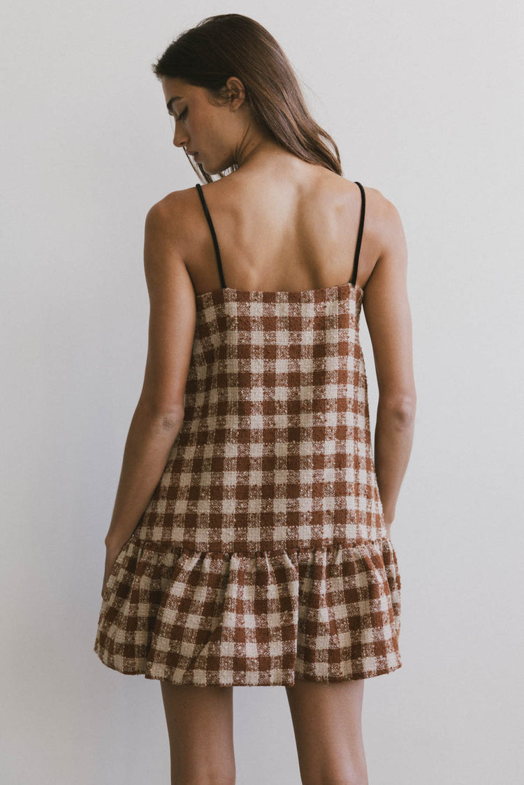 brown checker mini dress