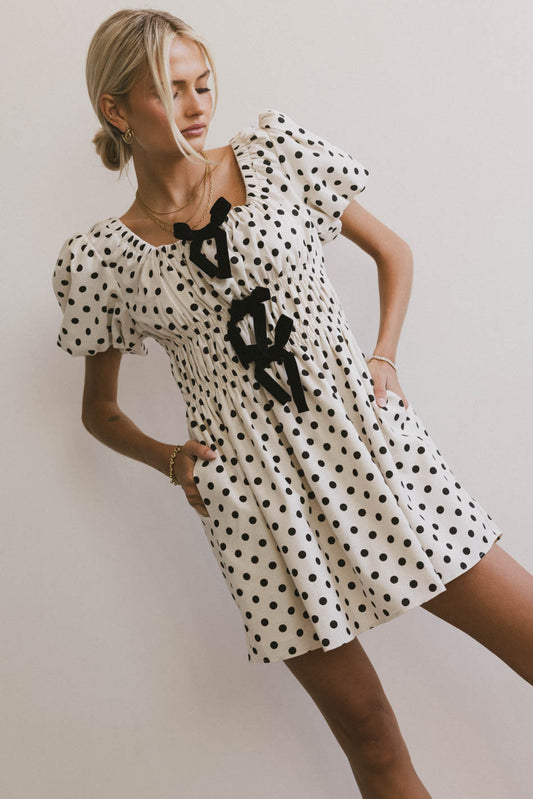 bow tie polka dot mini dress