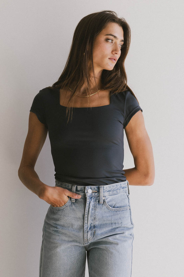 SQUARE NECK TOP IN NAVY