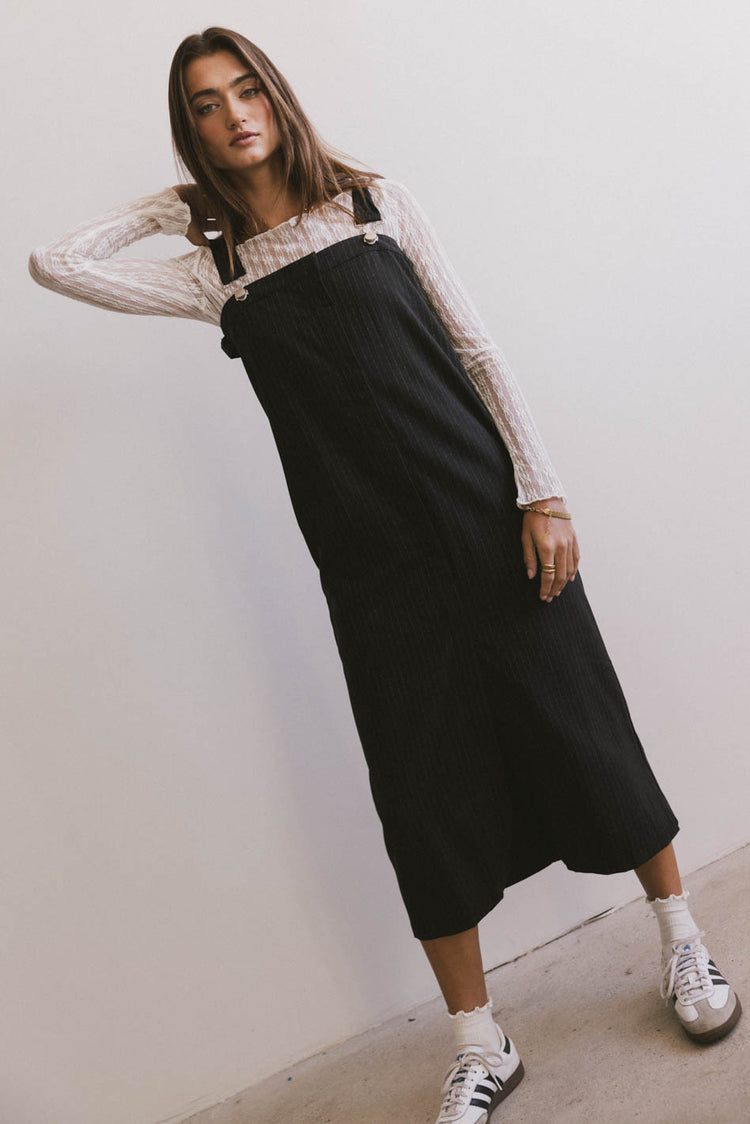 BLACK MIDI OVERALL DRESS