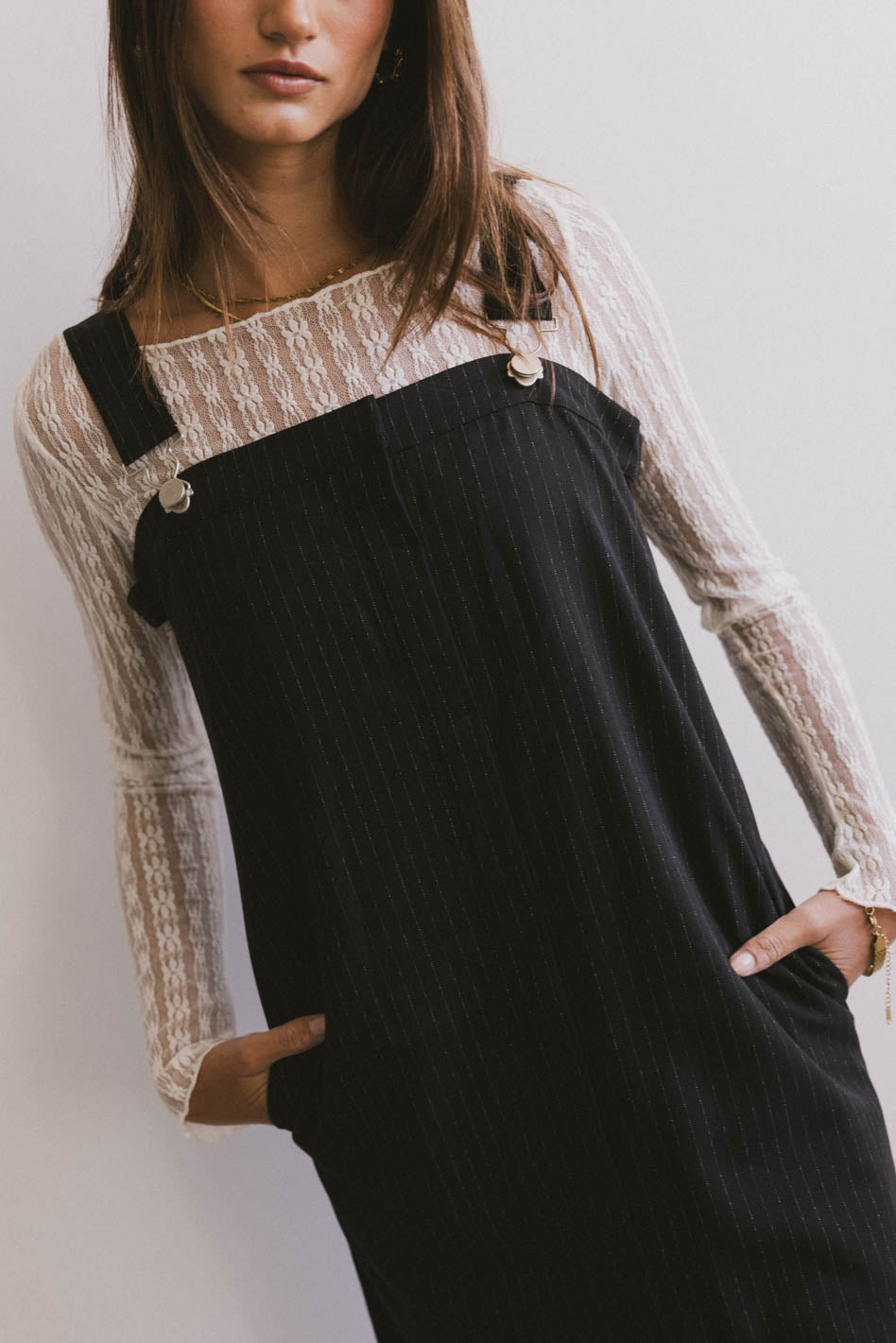 Overall dress with sweater best sale