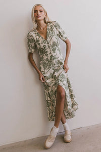 Midi dress in floral sage 