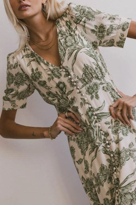 Sage printed flowers dress 