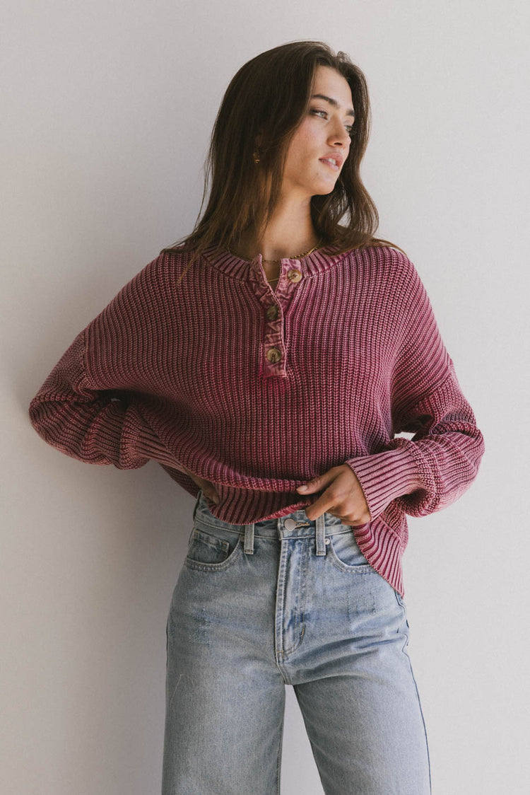 button front burgundy sweater