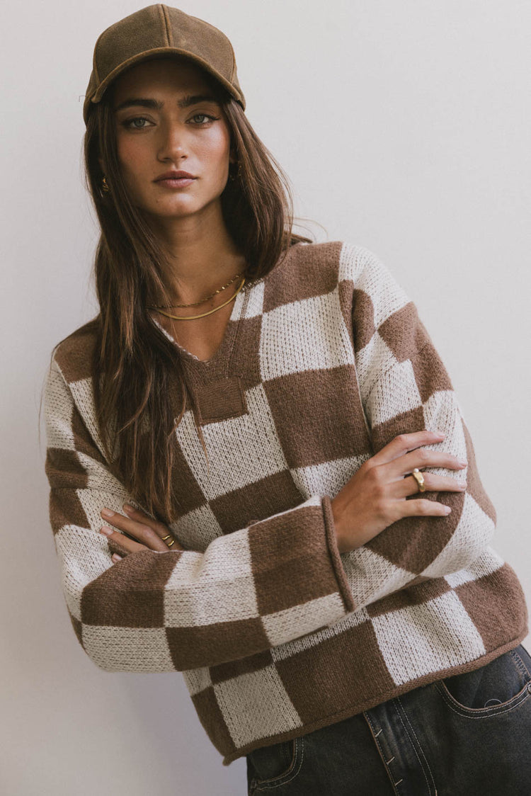 brown checker sweater