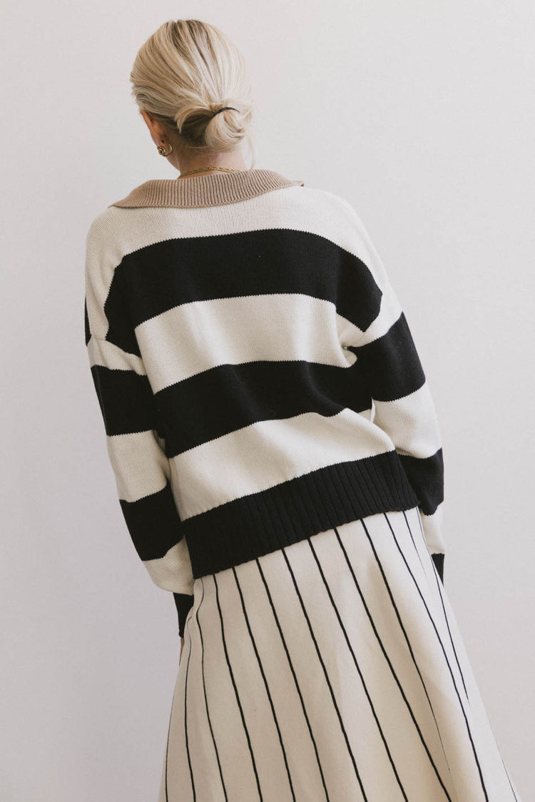 striped knit sweater with collar