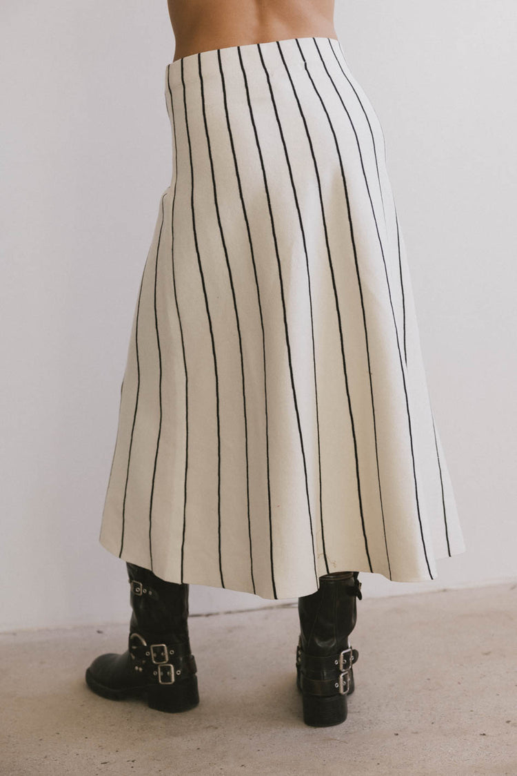 striped maxi skirt in beige and black