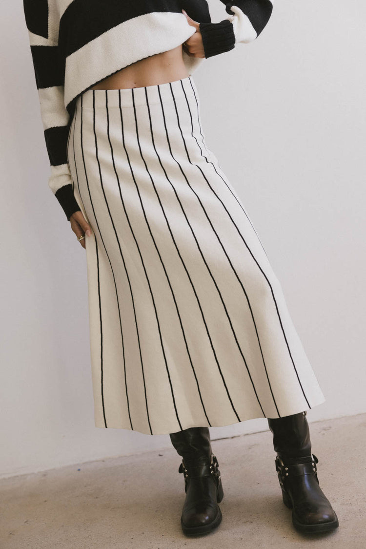 white and black striped skirt