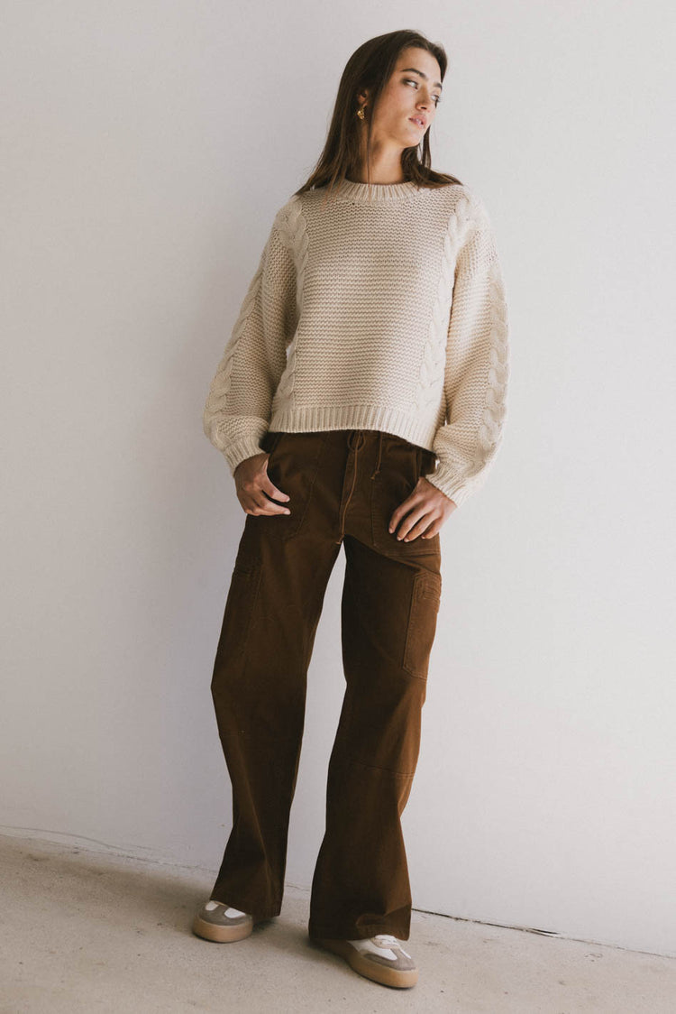 BEIGE CABLE KNIT SWEATER