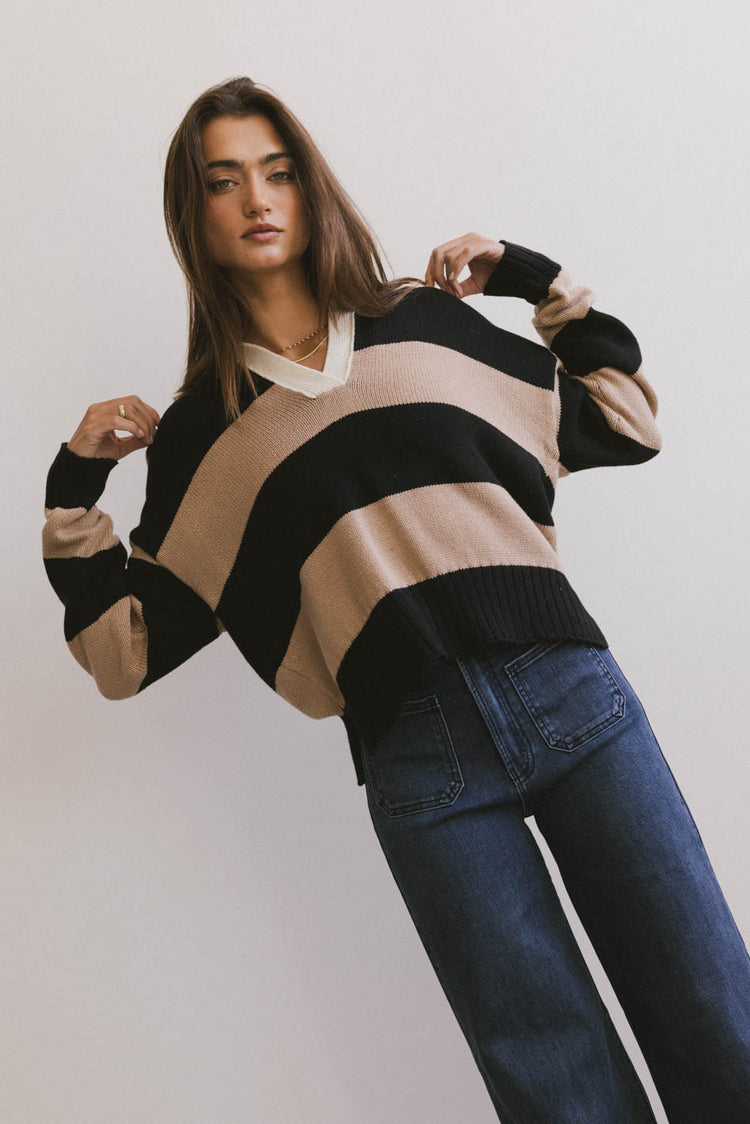 v neck collar knit sweater