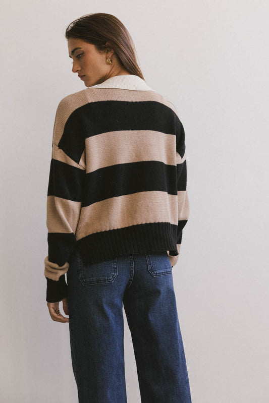 camel striped sweater with collar