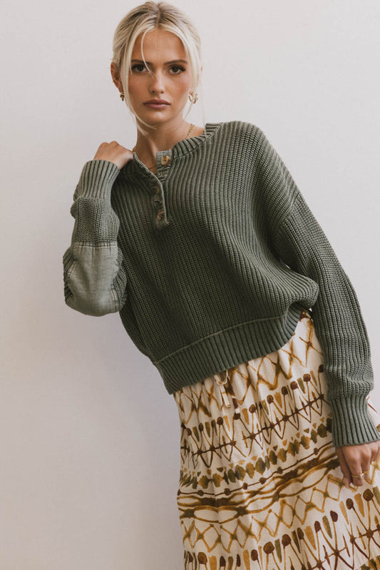 button detail sweater in green