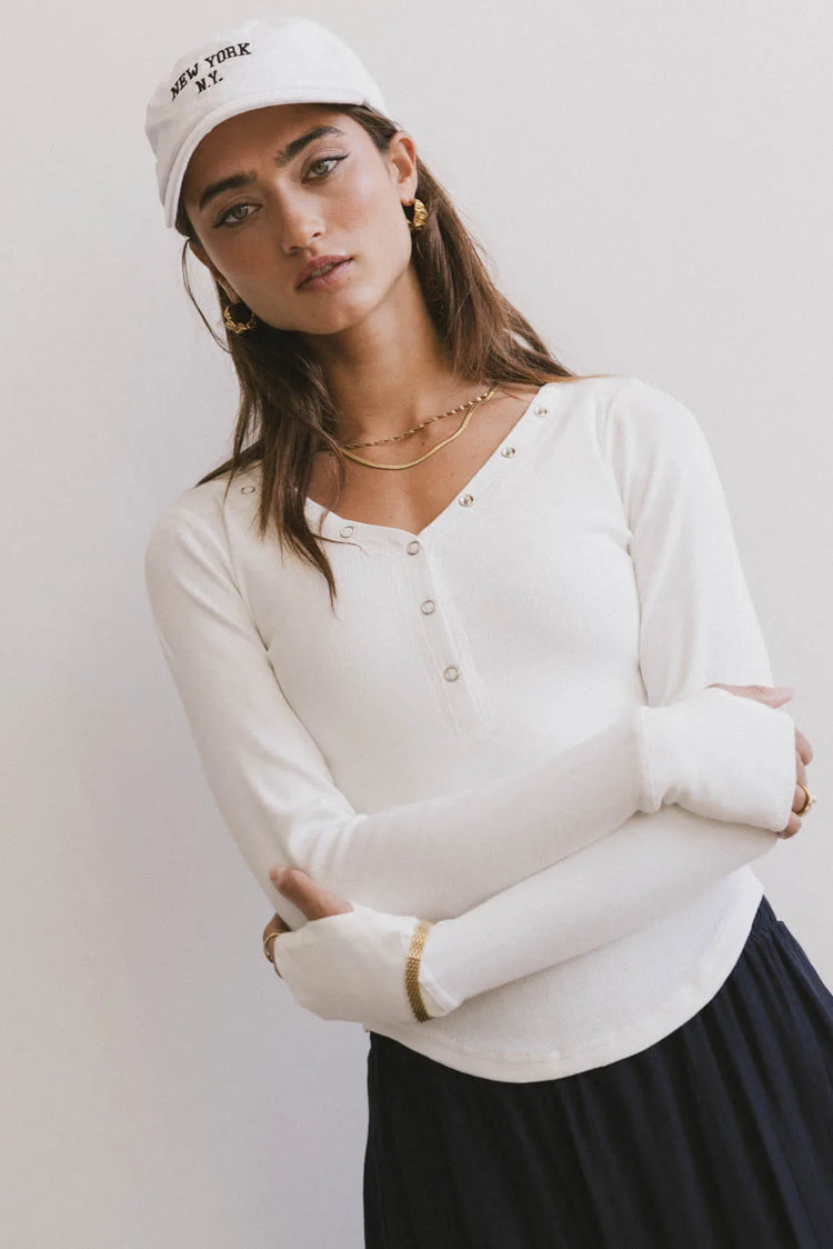 Ribbed basic top in white 