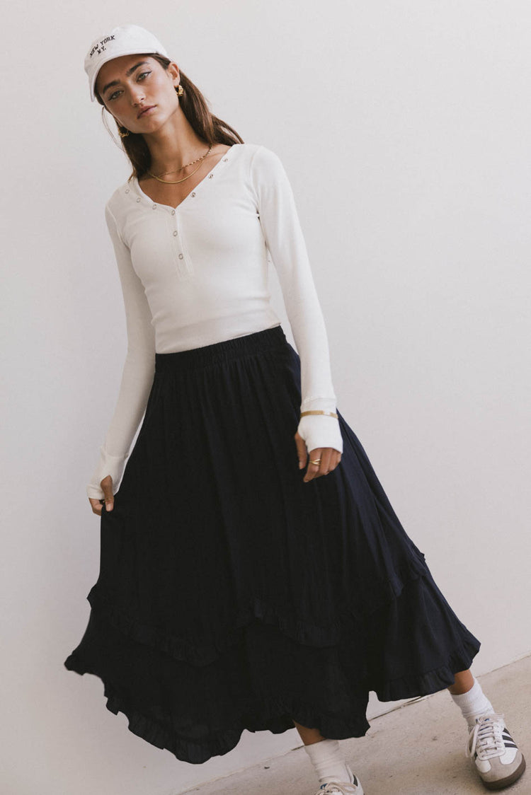 NAVY MIDI SKIRT