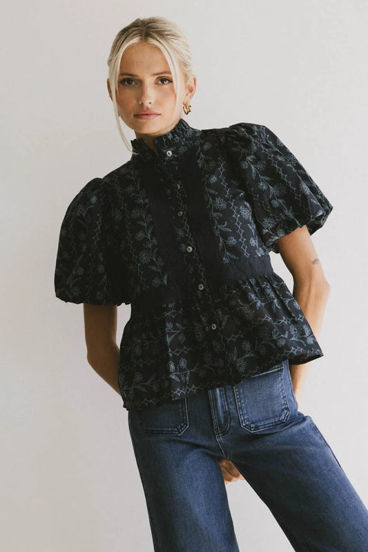 Puff sleeves top in navy 