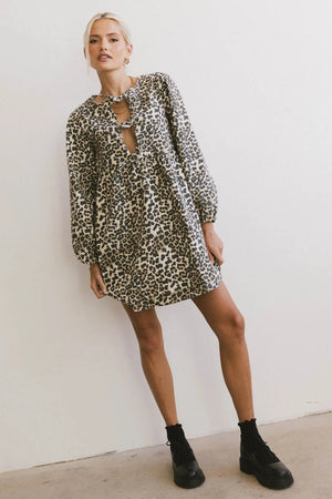 Tyler Peplum Mini Dress in Leopard