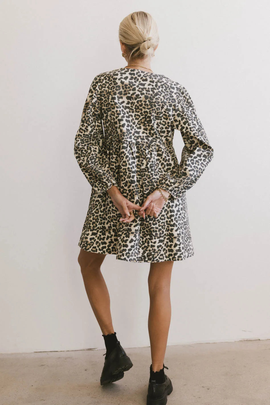 Tyler Peplum Mini Dress in Leopard bohme