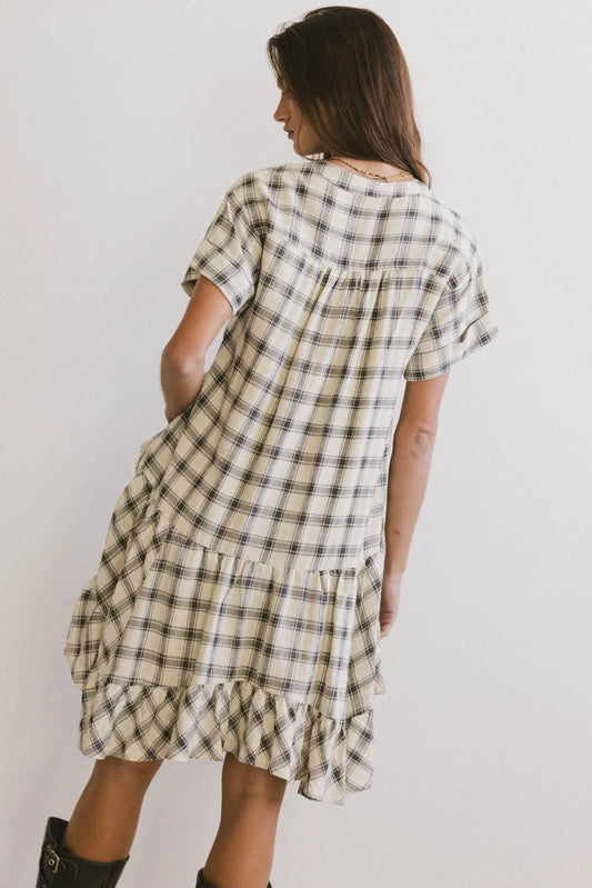 Plaid dress in  cream 