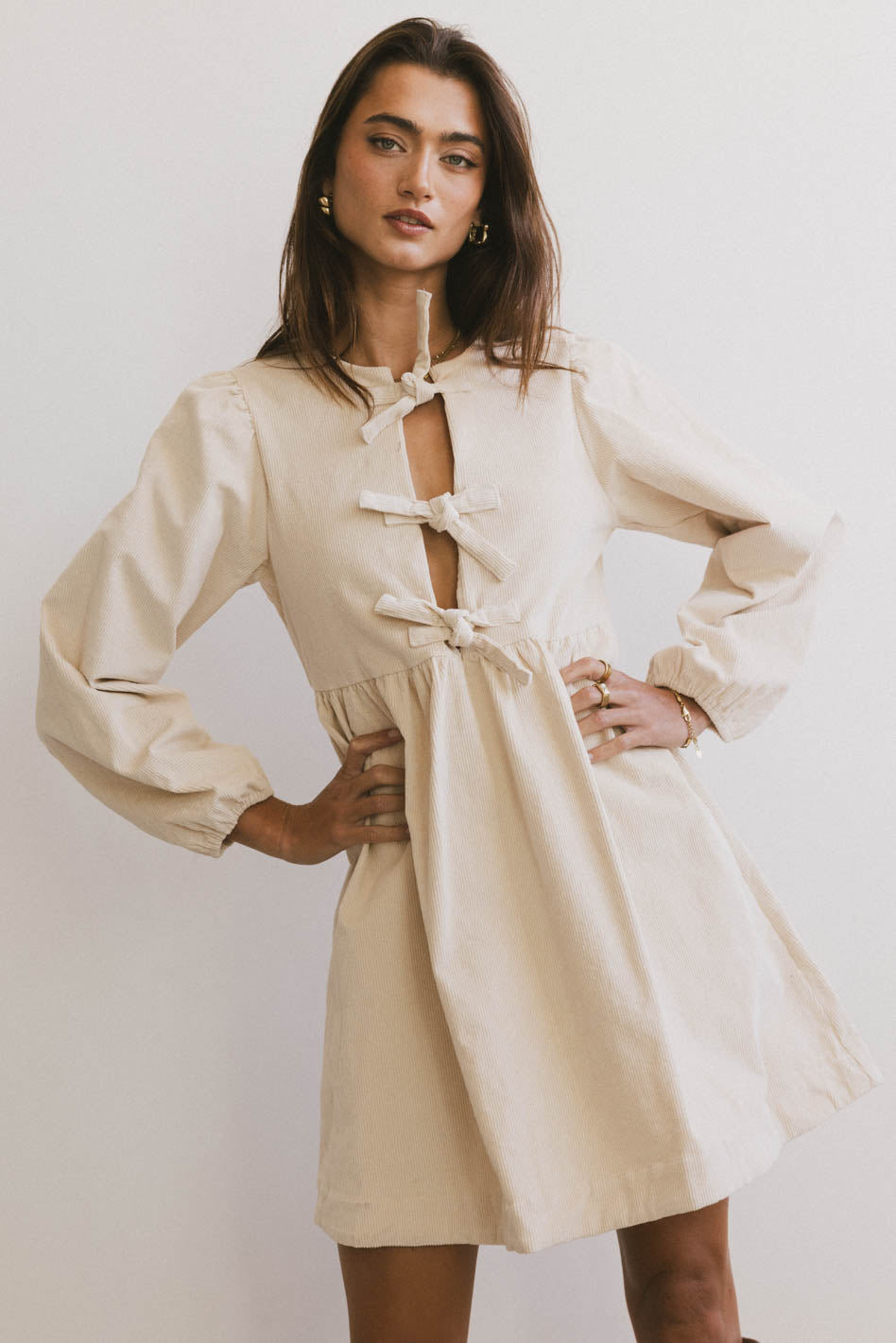 Tyler Peplum Mini Dress in Ivory Corduroy - FINAL SALE Tyler Peplum Mini Dress in Ivory Corduroy - FINAL SALE