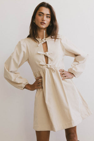 Tyler Peplum Mini Dress in Ivory Corduroy - FINAL SALE Tyler Peplum Mini Dress in Ivory Corduroy - FINAL SALE