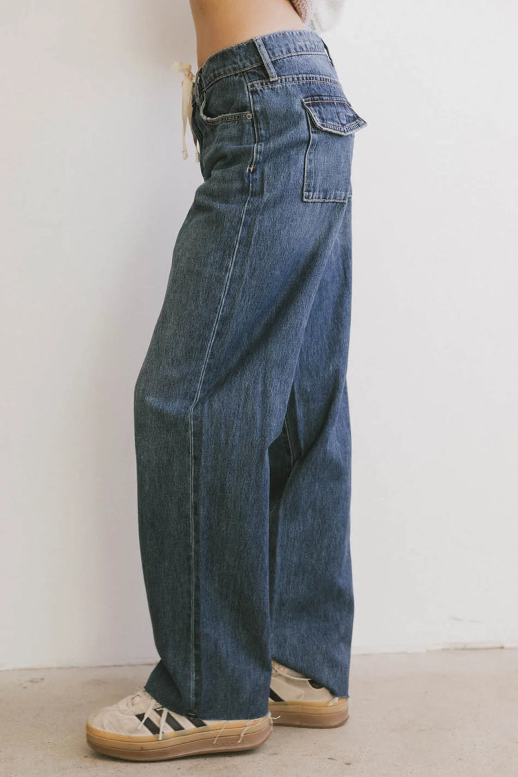 Straight leg denim pants in dark wash 