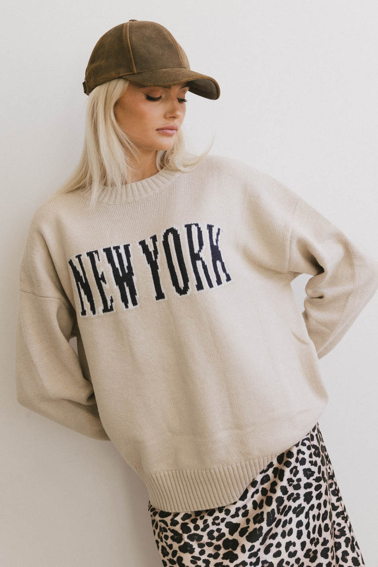 new york knit sweater in beige