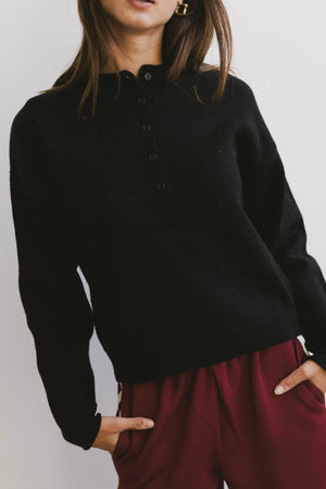 Meli Button Front Knit Sweater in Black - FINAL SALE