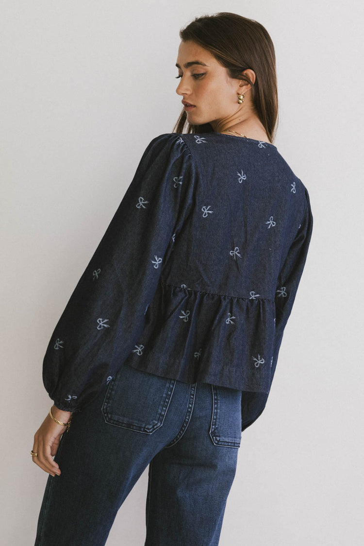 long sleeve ribbon denim top