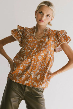 Rikki Printed Blouse in Camel