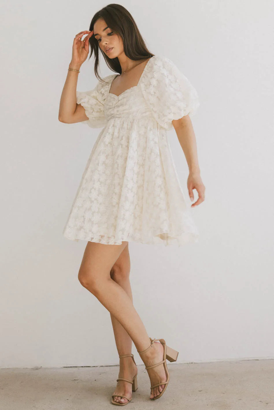 Elodie Floral Babydoll Dress in Cream - FINAL SALE Elodie Floral Babydoll Dress in Cream - FINAL SALE