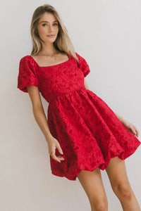 Bubble skirt mini dress in red 