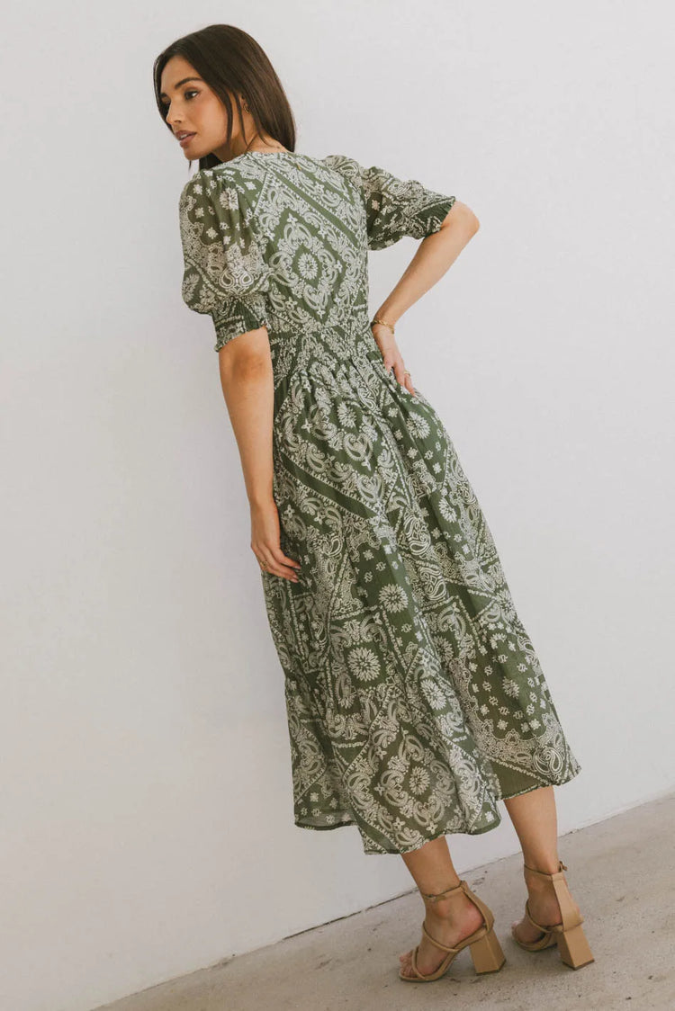 Woven midi dress in green 