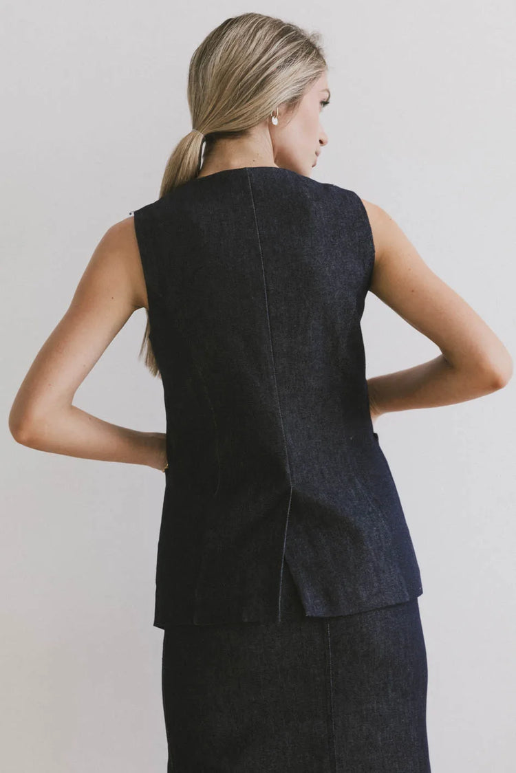 Sleeveless top in dark denim 