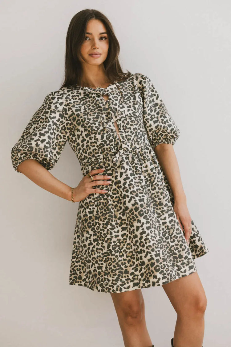 Round neck mini dress in leopard print 