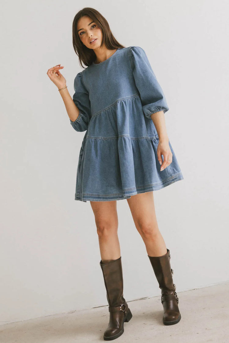 Mini denim dress in medium wash 