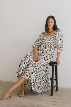 Kiran Floral Maxi Dress in Cream