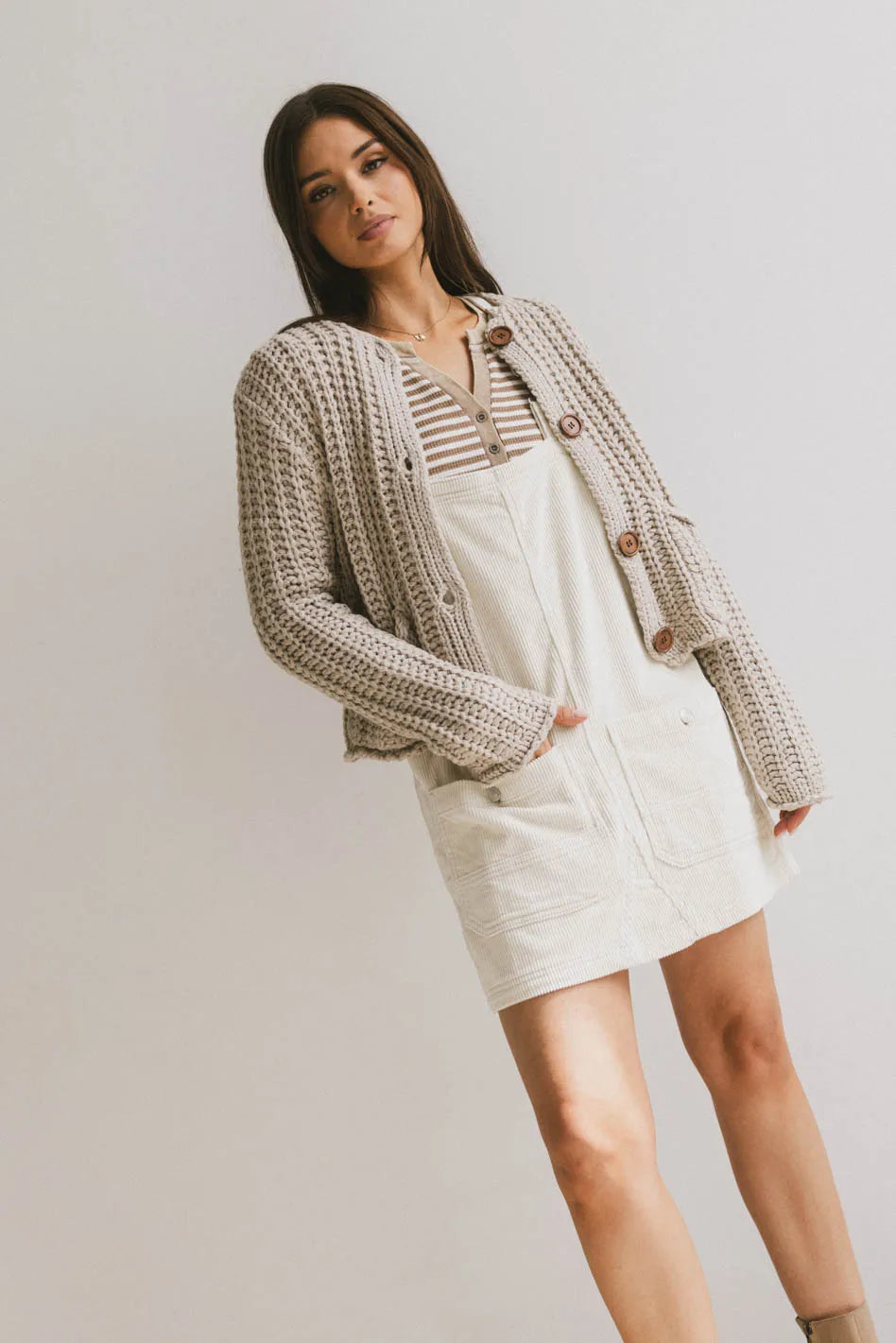 Reid Corduroy Overall Dress in Ivory bohme