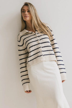 Dolly Striped Knit Cardigan in Navy - FINAL SALE
