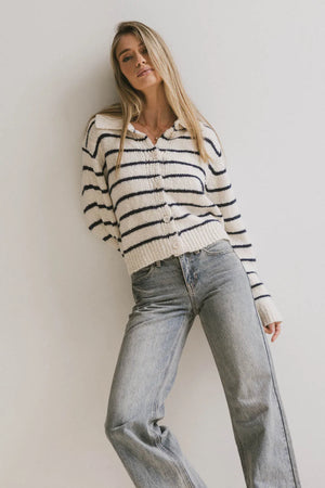 Dolly Striped Knit Cardigan in Navy