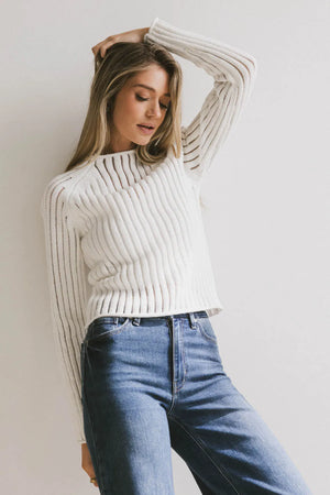 Ruby Striped Sheer Sweater in White