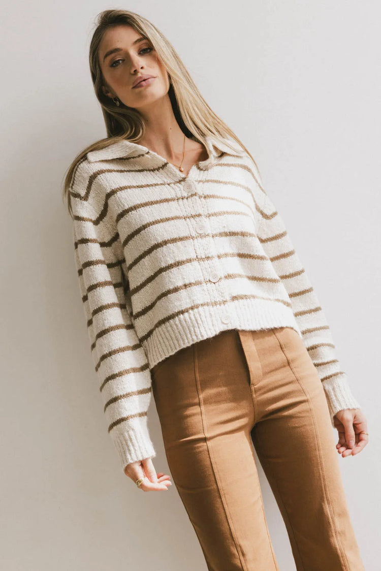 Striped sweater in olive 