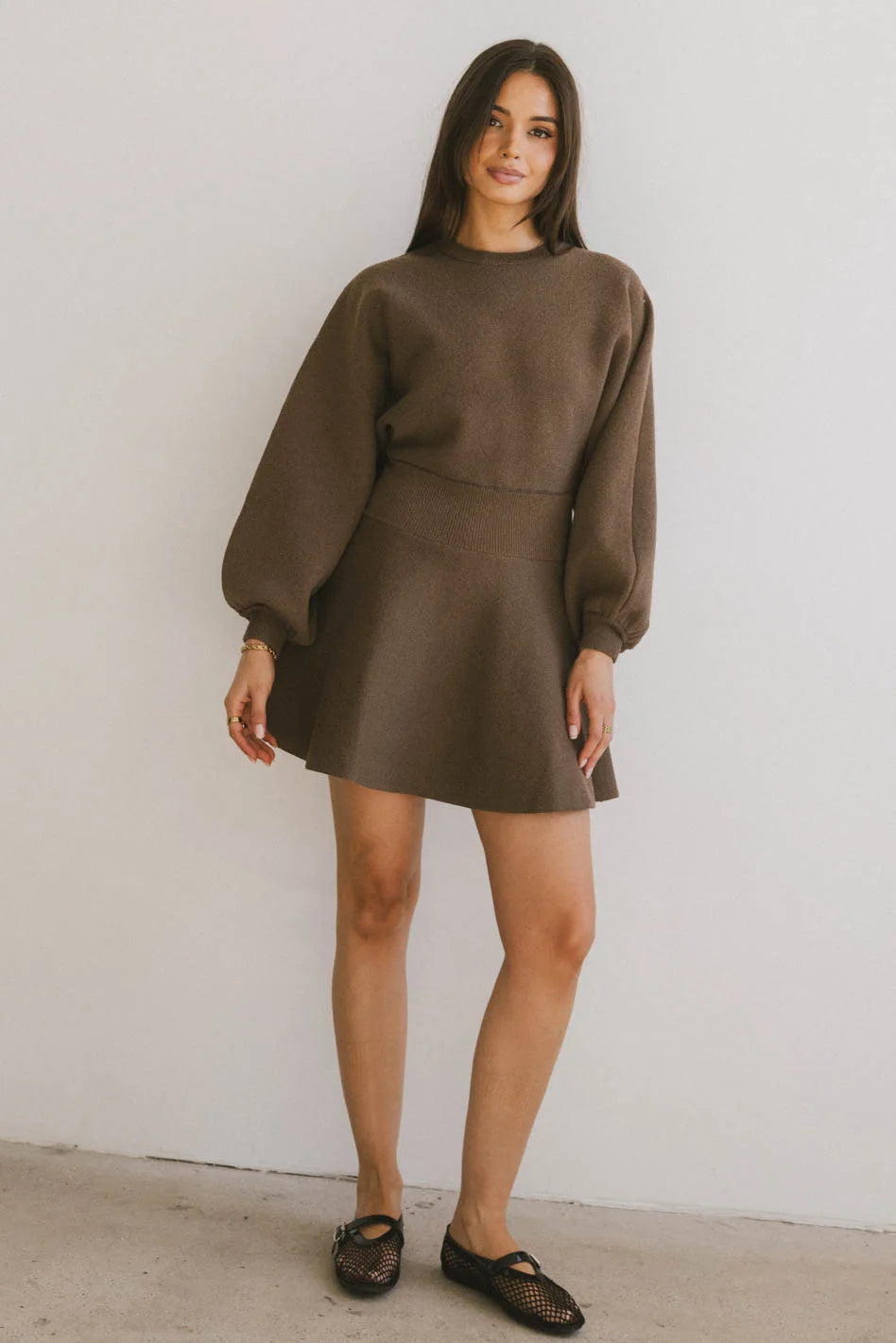 Dolores Knit Mini Dress in Mocha - FINAL SALE Dolores Knit Mini Dress in Mocha - FINAL SALE