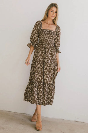 Kiran Floral Maxi Dress in Brown