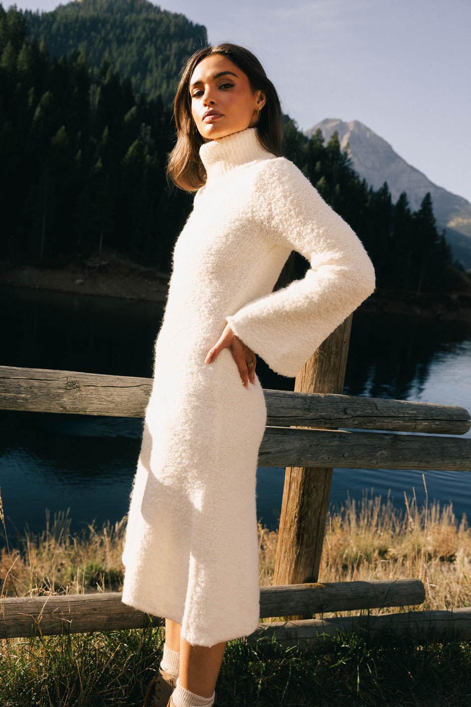 White long sleeve turtleneck dress sales