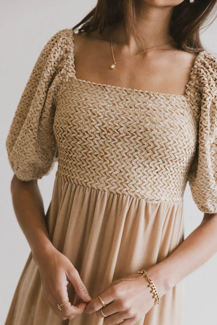 Square neck dress in natural 