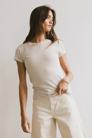 Opal Ribbed Tee in Ecru - FINAL SALE