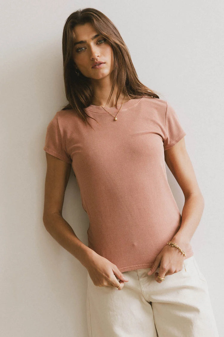 Round neck top in terracotta 