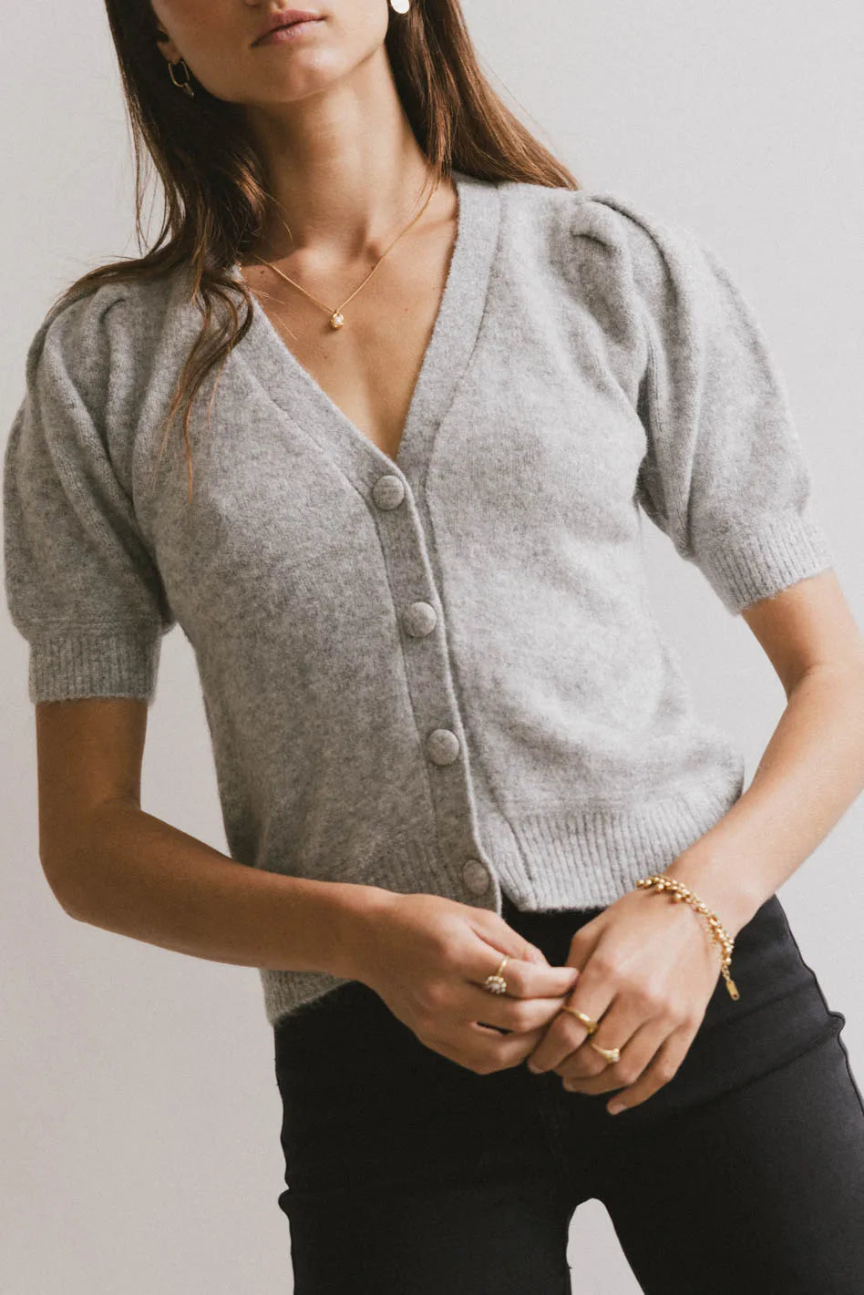 short sleeve cardigans for dresses Saodimallsu Womens Puff Short Sleeve Cardigan Lightweight Summer Button Down Shirts Knit Crew Neck Sweater Tops Apricot at Amazon Women's Clothing store