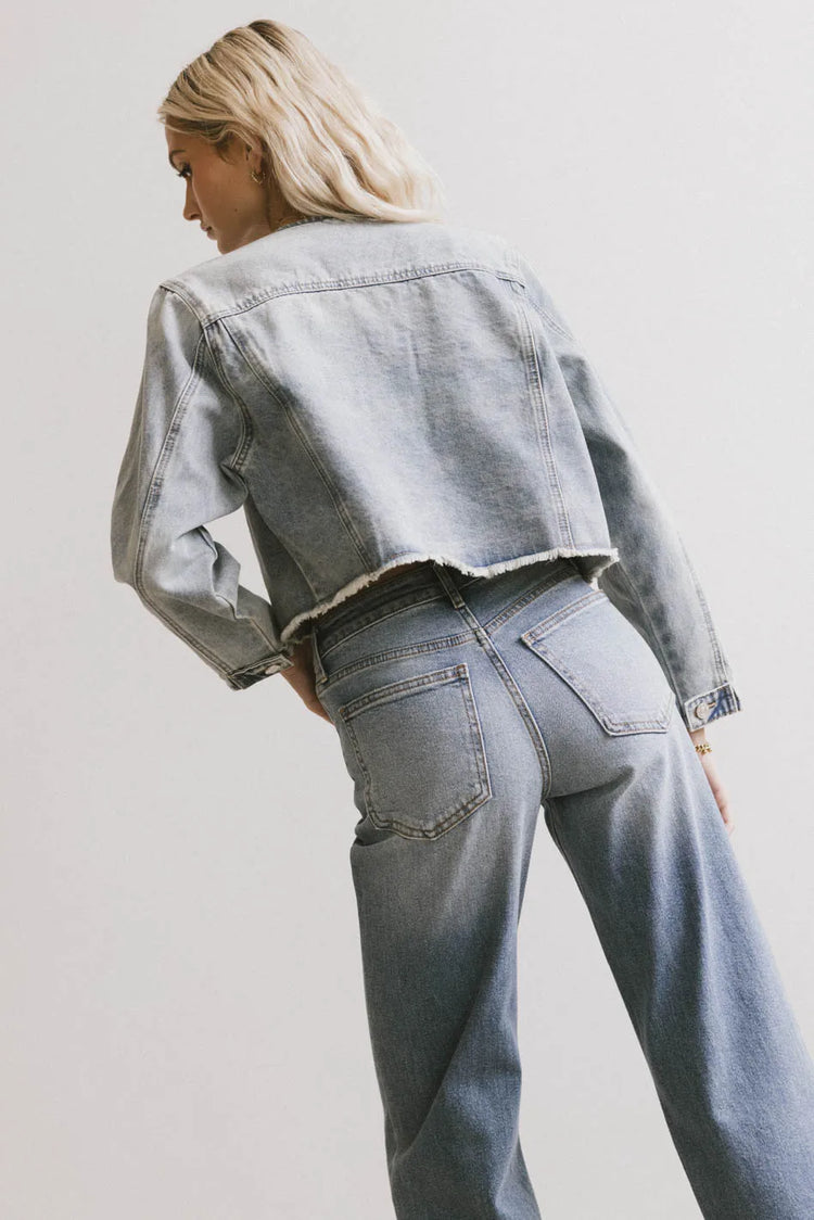 Plain color denim top in light wash 